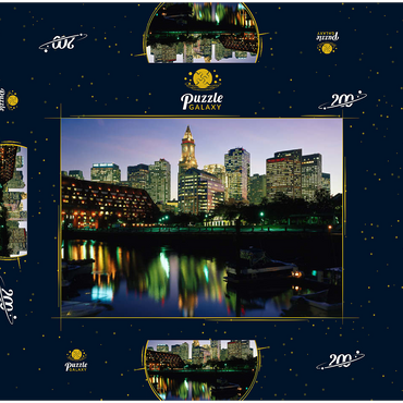 Darstellung des Puzzle Motivs Yachthafen mir der Skyline von Boston, Massachusetts, USA 200 Puzzle Schachtel 3D Modell