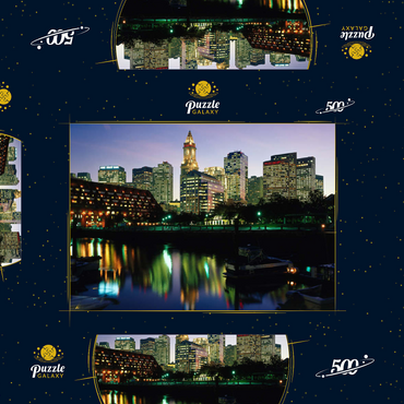 Darstellung des Puzzle Motivs Yachthafen mir der Skyline von Boston, Massachusetts, USA 500 Puzzle Schachtel 3D Modell