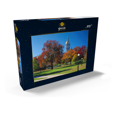 Darstellung des Puzzle Motivs Park mit Kapitol in Hartford, Connecticut, USA 1000 Puzzle Schachtel Ansicht2