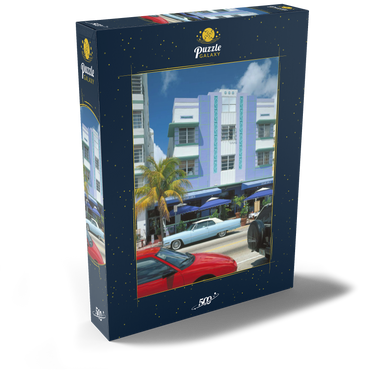 Darstellung des Puzzle Motivs Art Deco Hotels am Ocean Drive in Miami Beach, Florida, USA 500 Puzzle Schachtel Ansicht2