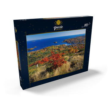 Darstellung des Puzzle Motivs Stadtübersicht und Yachthafen von Camden, Maine, USA 100 Puzzle Schachtel Ansicht2