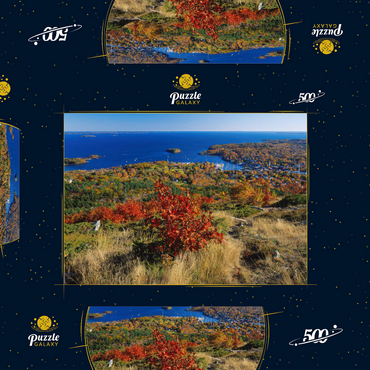 Darstellung des Puzzle Motivs Stadtübersicht und Yachthafen von Camden, Maine, USA 500 Puzzle Schachtel 3D Modell