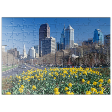 Darstellung des Puzzle Motivs puzzleplate Benjamin Franklin Parkway mit Skline und City Hall, Philadelphia, Pennsylvania, USA 100 Puzzle