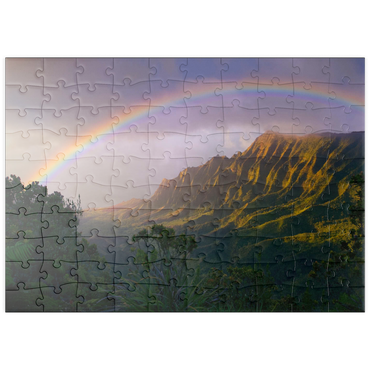 Darstellung des Puzzle Motivs puzzleplate Regenbogen über der Na Pali Küste, Insel Kauai, Hawaii, USA 100 Puzzle