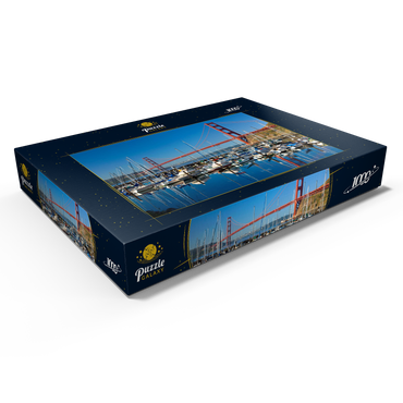 Darstellung des Puzzle Motivs Golden Gate Bridge mit Yachthafen, San Francisco, Kalifornien, USA 1000 Puzzle Schachtel Ansicht1