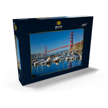 Darstellung des Puzzle Motivs Golden Gate Bridge mit Yachthafen, San Francisco, Kalifornien, USA 1000 Puzzle Schachtel Ansicht2