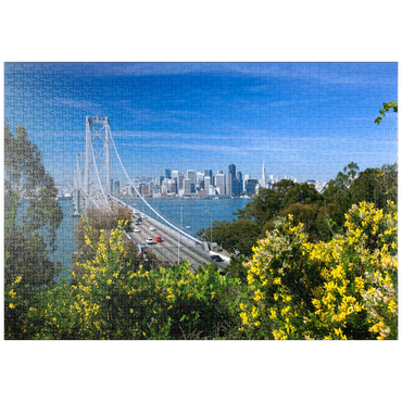 Darstellung des Puzzle Motivs puzzleplate Bay Bridge mit Skyline, San Francisco, Kalifornien, USA 1000 Puzzle