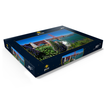 Darstellung des Puzzle Motivs San Francisco Bay mit Golden Gate Bridge und Fort Point National Historic Site, San Francisco, Kalifornien, USA 100 Puzzle Schachtel Ansicht1