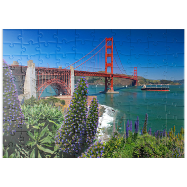 Darstellung des Puzzle Motivs puzzleplate San Francisco Bay mit Golden Gate Bridge und Fort Point National Historic Site, San Francisco, Kalifornien, USA 100 Puzzle