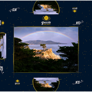 Darstellung des Puzzle Motivs Regenbogen über der Monterey-Zypresse (Lone Cypress) an der Pazifikküste bei 100 Puzzle Schachtel 3D Modell