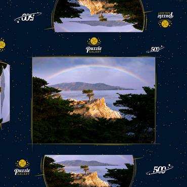 Darstellung des Puzzle Motivs Regenbogen über der Monterey-Zypresse (Lone Cypress) an der Pazifikküste bei 500 Puzzle Schachtel 3D Modell