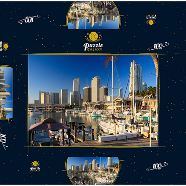 Darstellung des Puzzle Motivs Yachthafen am Bayside Marketplace in Downtown Miami, Florida, USA 100 Puzzle Schachtel 3D Modell