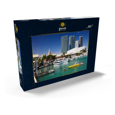 Darstellung des Puzzle Motivs Yachthafen am Bayside Marketplace in Downtown Miami, Florida, USA 500 Puzzle Schachtel Ansicht2
