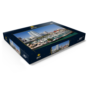 Darstellung des Puzzle Motivs Yachthafen am Bayside Marketplace in Downtown Miami, Florida, USA 100 Puzzle Schachtel Ansicht1