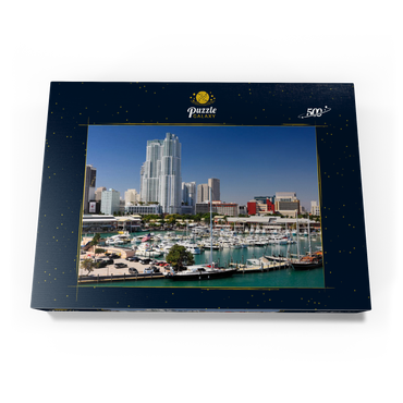 Darstellung des Puzzle Motivs Yachthafen am Bayside Marketplace in Downtown Miami, Florida, USA 500 Puzzle Schachtel Ansicht3