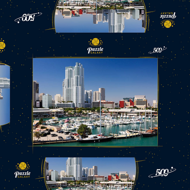 Darstellung des Puzzle Motivs Yachthafen am Bayside Marketplace in Downtown Miami, Florida, USA 500 Puzzle Schachtel 3D Modell