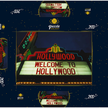 Darstellung des Puzzle Motivs Neonreklame in Hollywood, Los Angeles, Kalifornien, USA 200 Puzzle Schachtel 3D Modell