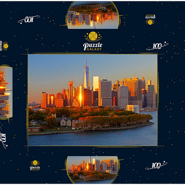 Darstellung des Puzzle Motivs Governors Island mit One World Trade Center und der Skyline von Manhattan, New York City, New York, USA 100 Puzzle Schachtel 3D Modell