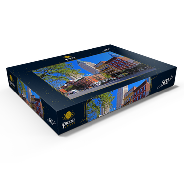 Darstellung des Puzzle Motivs Ninth Avenue mit typischen Häusern mit Feuerleitern in Midtown Manhattan, New York City, New York, USA 500 Puzzle Schachtel Ansicht1