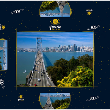 Darstellung des Puzzle Motivs Bay Bridge mit Skyline, San Francisco, Kalifornien, USA 100 Puzzle Schachtel 3D Modell