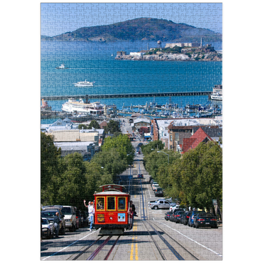 Darstellung des Puzzle Motivs puzzleplate Cable Car mit Fisherman's Wharf und Alcatraz Island, San Francisco, Kalifornien, USA 1000 Puzzle