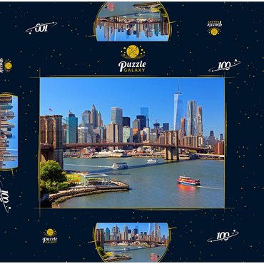 Darstellung des Puzzle Motivs Blick zur Brooklyn Bridge mit One World Trade Center, Manhattan, New York City, New York, USA 100 Puzzle Schachtel 3D Modell