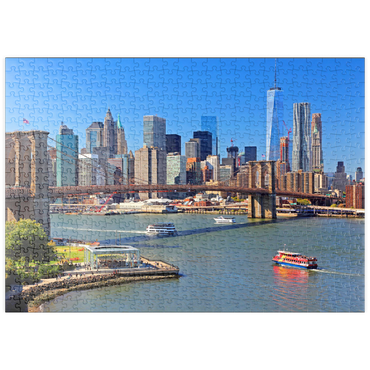 Darstellung des Puzzle Motivs puzzleplate Blick zur Brooklyn Bridge mit One World Trade Center, Manhattan, New York City, New York, USA 500 Puzzle