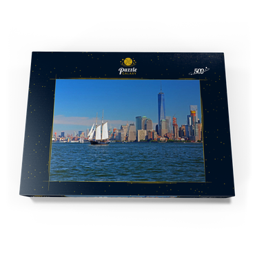 Darstellung des Puzzle Motivs Hudson River dem World Financial Center und One World Trade Center, Manhattan, New York City, New York, USA 500 Puzzle Schachtel Ansicht3