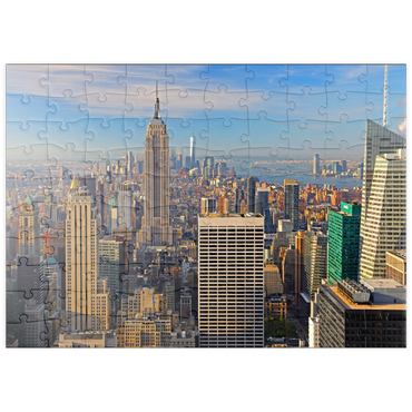 Darstellung des Puzzle Motivs puzzleplate Blick vom Rockefeller Center zum Empire State Building und One World Trade Center, Manhattan, New York City, New York, USA 100 Puzzle