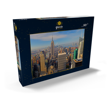 Darstellung des Puzzle Motivs Blick vom Rockefeller Center zum Empire State Building und One World Trade Center, Manhattan, New York City, New York, USA 500 Puzzle Schachtel Ansicht2