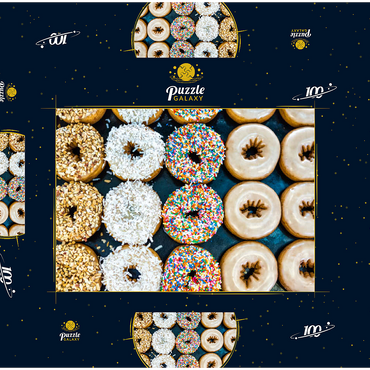 Darstellung des Puzzle Motivs Frische Donuts mit verschiedenen Belägen aus der örtlichen Bäckerei. 100 Puzzle Schachtel 3D Modell