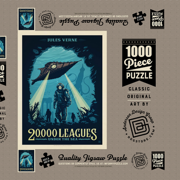 Darstellung des Puzzle Motivs 20,000 Leagues Under the Sea: Jules Verne 1000 Puzzle Schachtel 3D Modell
