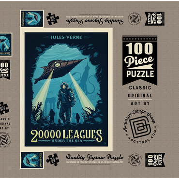 Darstellung des Puzzle Motivs 20,000 Leagues Under the Sea: Jules Verne 100 Puzzle Schachtel 3D Modell