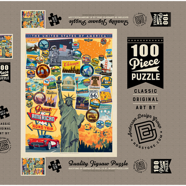 Darstellung des Puzzle Motivs American Travel: USA Collage 100 Puzzle Schachtel 3D Modell