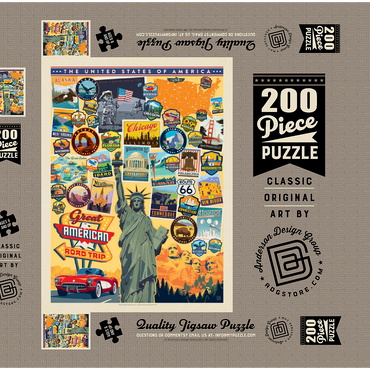 Darstellung des Puzzle Motivs American Travel: USA Collage 200 Puzzle Schachtel 3D Modell