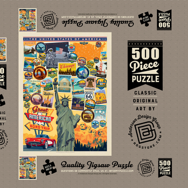 Darstellung des Puzzle Motivs American Travel: USA Collage 500 Puzzle Schachtel 3D Modell