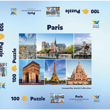 Darstellung des Puzzle Motivs Paris - Notre Dame, Eiffelturm und Sacre Coeur 100 Puzzle Schachtel 3D Modell