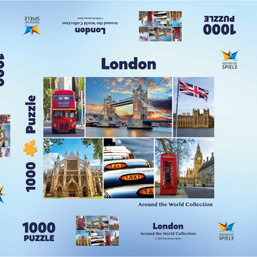 Darstellung des Puzzle Motivs London - Big Ben, Tower Bridge und Westminster Abbey 1000 Puzzle Schachtel 3D Modell