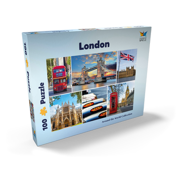 Darstellung des Puzzle Motivs London - Big Ben, Tower Bridge und Westminster Abbey 100 Puzzle Schachtel Ansicht2