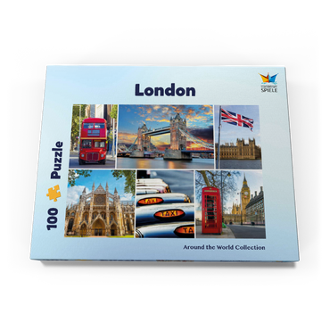 Darstellung des Puzzle Motivs London - Big Ben, Tower Bridge und Westminster Abbey 100 Puzzle Schachtel Ansicht3