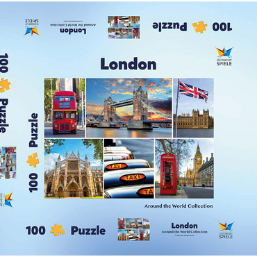 Darstellung des Puzzle Motivs London - Big Ben, Tower Bridge und Westminster Abbey 100 Puzzle Schachtel 3D Modell