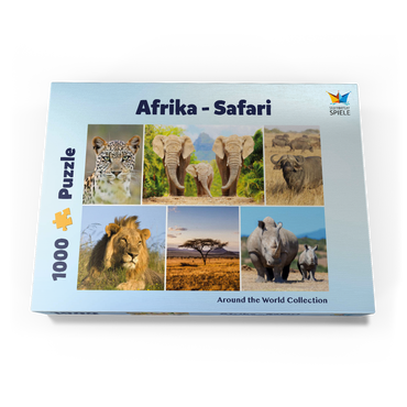 Darstellung des Puzzle Motivs Afrika-Safari - Löwe, Elefant, Leopard, Nashorn, Büffel 1000 Puzzle Schachtel Ansicht3