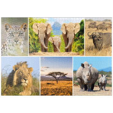 Darstellung des Puzzle Motivs puzzleplate Afrika-Safari - Löwe, Elefant, Leopard, Nashorn, Büffel 1000 Puzzle