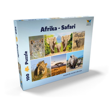 Darstellung des Puzzle Motivs Afrika-Safari - Löwe, Elefant, Leopard, Nashorn, Büffel 100 Puzzle Schachtel Ansicht2