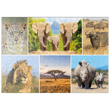 Darstellung des Puzzle Motivs puzzleplate Afrika-Safari - Löwe, Elefant, Leopard, Nashorn, Büffel 200 Puzzle
