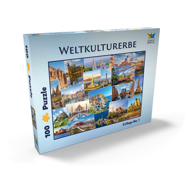 Darstellung des Puzzle Motivs Weltkulturerbe Collage 100 Puzzle Schachtel Ansicht2