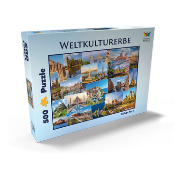 Darstellung des Puzzle Motivs Weltkulturerbe Collage 500 Puzzle Schachtel Ansicht2