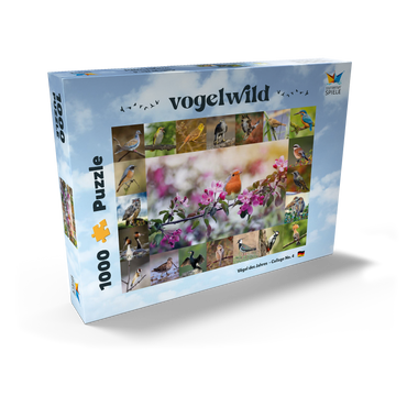 Darstellung des Puzzle Motivs Vögel des Jahres - Collage Nr.4 - Hauptmotiv: Rotkehlchen 1000 Puzzle Schachtel Ansicht2