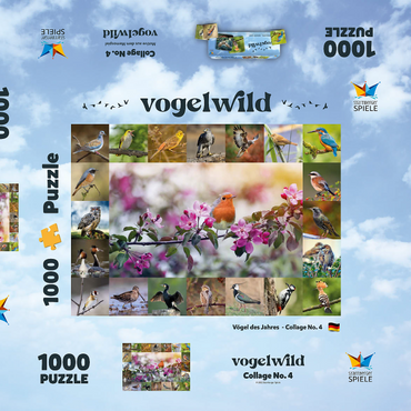 Darstellung des Puzzle Motivs Vögel des Jahres - Collage Nr.4 - Hauptmotiv: Rotkehlchen 1000 Puzzle Schachtel 3D Modell