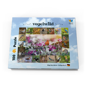 Darstellung des Puzzle Motivs Vögel des Jahres - Collage Nr.4 - Hauptmotiv: Rotkehlchen 100 Puzzle Schachtel Ansicht3